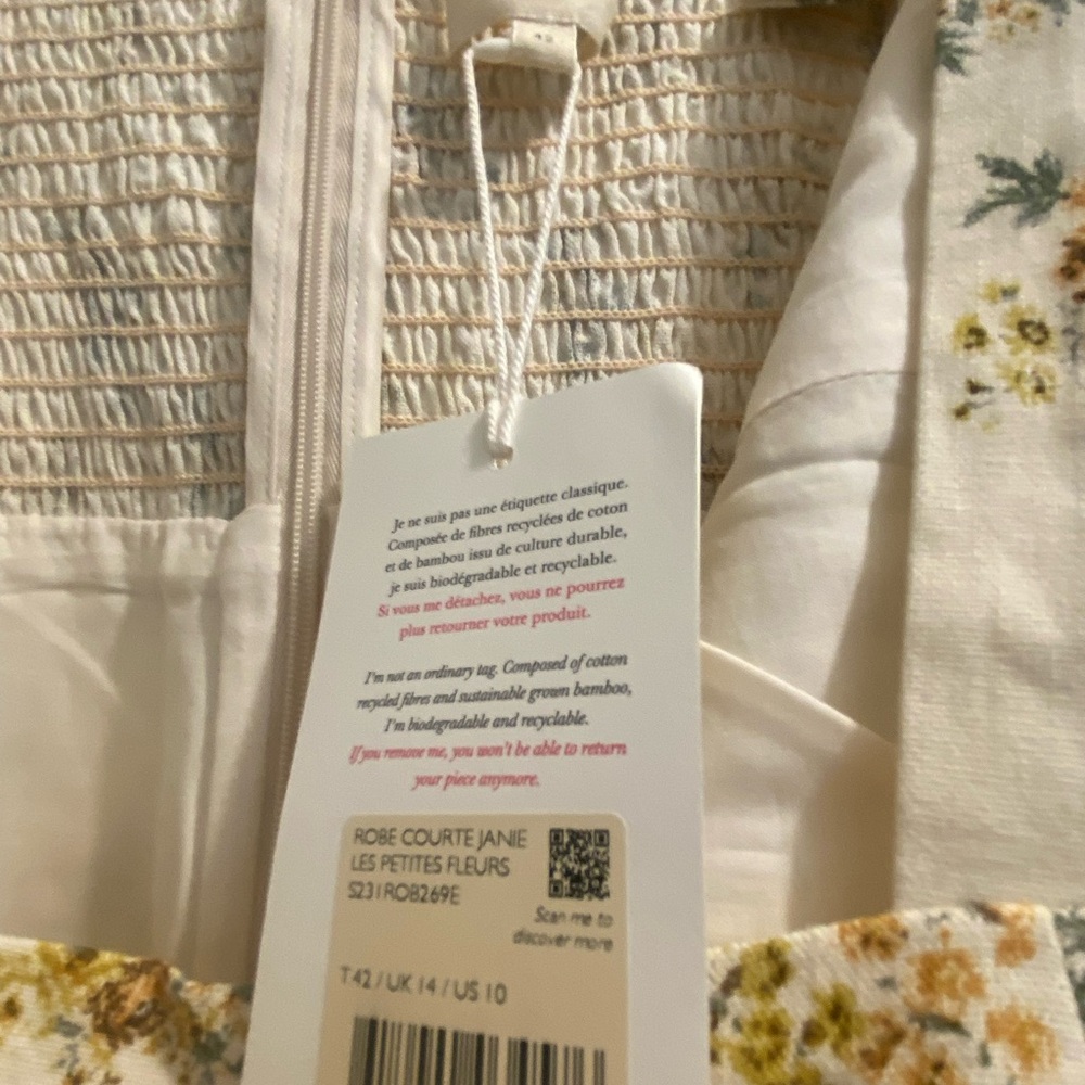 Sezane Cream Mini Dress with Yellow Floral Print NWT - Picture 7 of 8